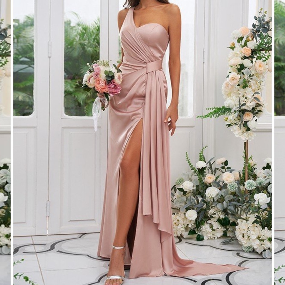 HEBEOS brand new bronze prom formal bridesmaid dress one shoulder